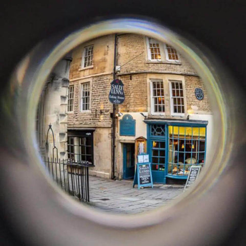 View through Ultra HD Door Peephole Viewer Built Tough In Solid Brass With Heavy Duty Rotating Privacy Cover 200 Degree Lens