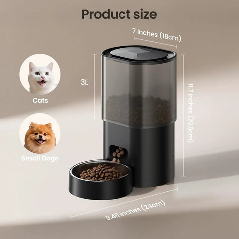 Smart Automatic Pet Feeder And Water Fountain For Cats And Dogs With Wifi App Control And Voice Recorder, 3L size detail with kibble.