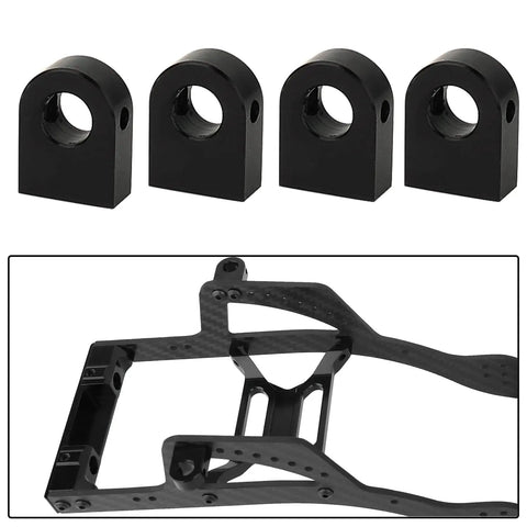 Four-piece Beefed-Up CNC Aluminum Body Post Mount Kit for Axial SCX10 Pro 1/10 RC Crawler Upgrade with black finish.
