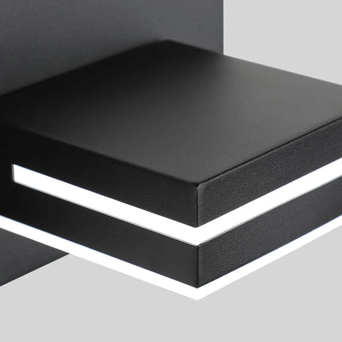 Close-up of Cool White 6000K Dimmable Vanity Light In Matte Black With Acrylic Shade showing corner detail and sleek lines.
