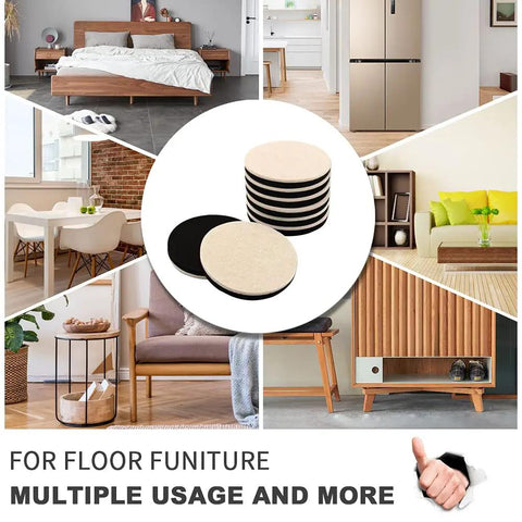 Heavy Duty Furniture Sliders 16 Pack Three And A Half Inch Combo for Hardwood and Carpet Floors displayed with furniture.