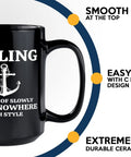15Oz Black Sailor Coffee Mug For Boaters And Sailors Funny Lake Gift Perfect Boat Captain Gift Great On The Go Morning Coffee Cup Durable Ceramic Travel Style Drinking Mug