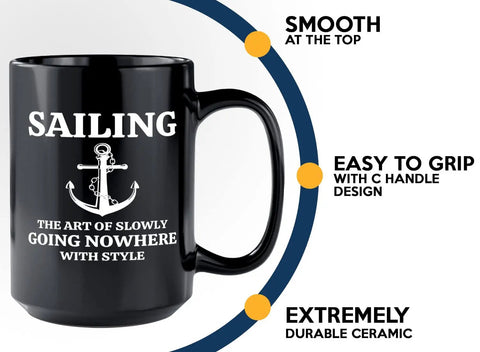 15Oz Black Sailor Coffee Mug For Boaters And Sailors Funny Lake Gift Perfect Boat Captain Gift Great On The Go Morning Coffee Cup Durable Ceramic Travel Style Drinking Mug