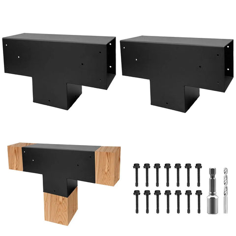 Beefy Pergola Bracket Kit 2 Pack 3 Way T Shaped Wood Brackets For Six By Six Lumber with screws and drill bits
