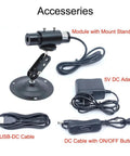 520nm green line laser module with adjustable mount stand; includes 5V adapter and USB/DC cables