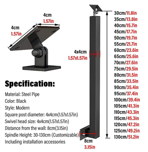 Quick Install Black Stair Balusters Side Mount Deck Railing Posts With Go Anywhere Screw Kit For Lofts Flexes To Match Layout Built Damn Tough Smudge Free Matte Finish specifications detailed, size and material shown.