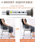 360 Degree Swivel Shower Chair With Arms And Back, height adjustable diagram showing 40cm and 48cm seat heights, metal legs.