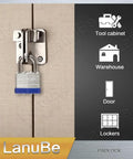 Heavy Duty Laminated Steel Padlock Pack Of Forty Eight Keyed Alike One And Nine Sixteenths Inch Wide Normal Shackle With Blue Plastic Hoop For Bulk Security And Storage shown on cabinet