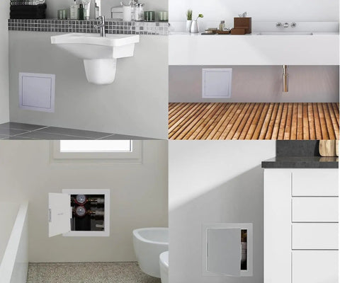Heavy Duty ABS Plastic Access Panel For Drywall 8X16 Inch Wall Hatch Cover Door White Smooth Texture in different settings