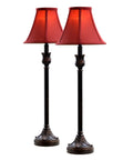 Buffet Table Lamps Set Of 2 With Bronze Finish And Burgundy Fabric Shade, 25.75 Inches Tall, suitable for home decor