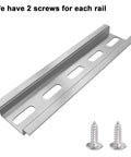 Aluminum DIN Rails 3-Piece Set, 4 Inches Long, 35mm Wide, 7.5mm High RoHS Certified with two screws visible.