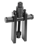 Thinking Process: black steel motorcycle wheel hub bearing removal tool with threaded puller and collet arms