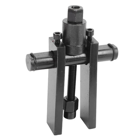 Thinking Process: black steel motorcycle wheel hub bearing removal tool with threaded puller and collet arms