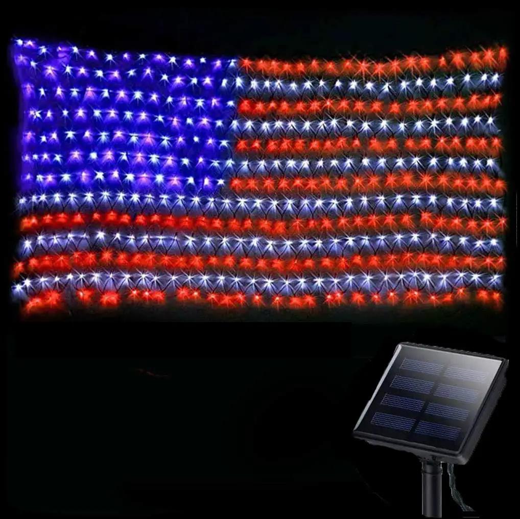 Solar American Flag Net Lights 420 LEDs | Decor USA ✓