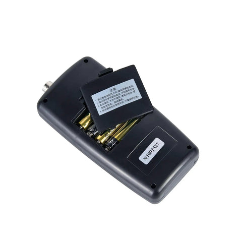 Non Contact Infrared Belt Tension Gauge With Laser Sensor And Integrated Or Split Sensor Options For Vibration Frequency Measurement 10 Hz To 500 Hz Digital LCD For HVAC Machinery And Engine Drive Belts Belt Maintenance, battery compartment