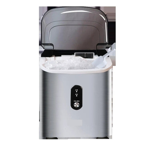Top Shelf Countertop Nugget Ice Maker With Hassle Free Self Cleaning And Travel Ready Design For Chilling Sodas Smoothies And Cocktails Fast Enough To Handle Weekend Hangouts showing ice inside.