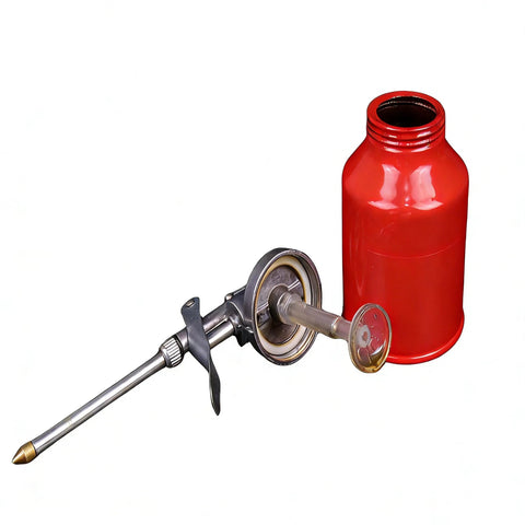 AOLOMZ 250ml red hand-feed oil can with straight spout and metal pump oiler (2 items)