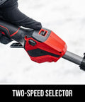Badass Brushless 40 Volt Cordless Snow Shovel Kit with a two-speed selector for adjustable speed control during snow removal.