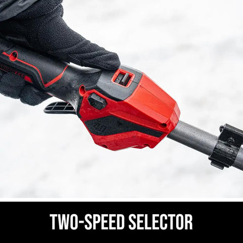 Badass Brushless 40 Volt Cordless Snow Shovel Kit with a two-speed selector for adjustable speed control during snow removal.