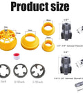 Diagram showing Electric Drill PVC Pipe Threader Kit With Internal And External Dies For One Half Inch, Three Quarter Inch And One Inch PVC Pipes.