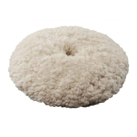 7 Inch Polishing And Finishing Pad Kit For Dual Action Polisher Easy Centering Hole For Quick Pad Alignment Compatible With All 7 Inch Hook And Loop Backing Pads Includes 49-36-2783 2784 2785, showing wool texture and centering hole.