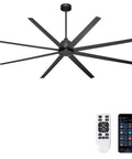 96 Inch Beefy Industrial Ceiling Fan No Light With 8 Blades Remote And App Control DC Motor 3CCT Black