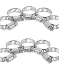 Heavy Duty 10 Pack Steel Hose Clamp Kit With Worm Gear Fastening For Auto Water Pipes, Reliable Versatile Pipe Clamps Built Tough To Secure Fluid Lines And Mechanical Fitters Like A Pro. Steel worm gear hose clamps, silver finish, shown in 10-pack layout.