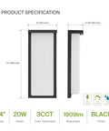 Dimensions and specifications of 14 Inch Outdoor Wall Light Front Door Sconce With 3CCT Dimmable Ultra Bright LED Waterproof ETL Listed.