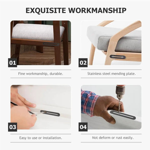 Adjustable Flat Plate Braces For Wood 10 Piece Set In Stainless Steel With Black Finish installation examples on furniture.