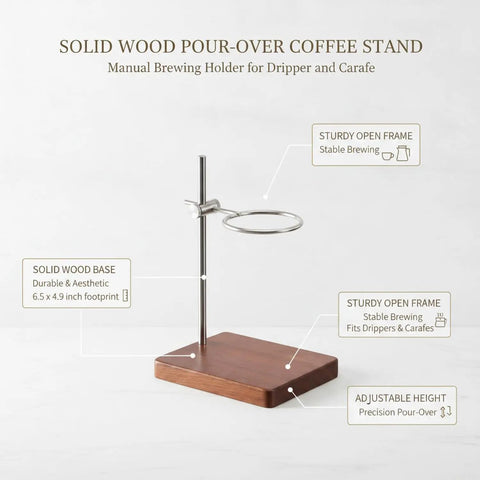 Premium Solid Wood Pour Over Stand, Compact Manual Brewing Holder For Coffee Dripper And Glass Carafe, 6.5x4.9 inch solid wood base.