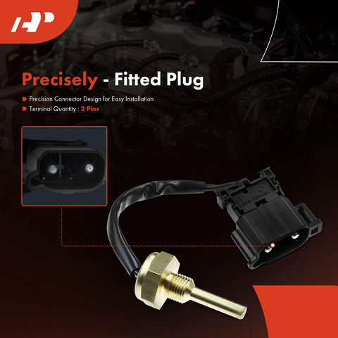 A-Premium coolant temperature sensor with brass threaded body and two-pin plug for Volvo 850/960 series engines.
