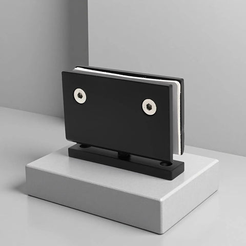 Matte Black Frameless Shower Door Hinge, Heavy Duty 304 Stainless Steel, 360 Degree Pivot for Bathroom, Built to Last Mount, Fits Glass 3.5 X 2 X 2.8 Inch on display base