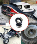 Rock Solid 10 Pack 99502H Mower Spindle Bearings for Kart Wheels, showing bearings and mini bike wheels in various angles.