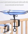 Heavy Duty Deck Mounted Glass Bird Bath With Secure Adjustable Clamp For Garden Railing Patio Fence or Window Ledge, detailed view.