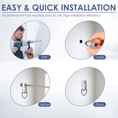 Installation steps for Heavy Duty Drywall Anchor Kit With 30 Self Tapping Screws For Hollow Walls Butterfly Expansion Fasteners.