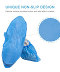 Disposable Shoe Covers Green 50 Count 25 Pairs Waterproof Non Slip Dust Proof Anti Static Tear Resistant shown with anti-skid detail