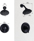 Black Shower Faucet Set With Brass Pressure Balance Valve And 6 Inch Rain Showerhead Wall Mount Trim Kit Single Handle