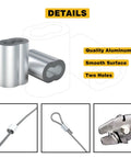 Close-up of aluminum crimping sleeves from 325 Piece Aluminum Wire Rope Ferrule Kit With Crimping Loop Sleeves In Eight Sizes From 0.0469 Inch Up To 0.25 Inch For DIY Projects Marine Outdoor Gear Rigging And Heavy Duty Cable Work, showing two holes and smooth surface.