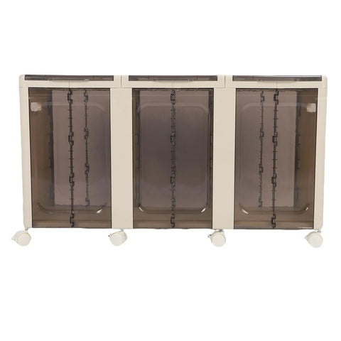 Rock Solid Stackable Storage Bins With Slick Roller Wheels And Safe Brakes, Foldable Plastic Containers Featuring Clear Sliding Doors For No Sweat Home Organization, Zero Hassle Collapsible Boxes For Clothes And Toys, 3 Tier