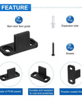 Four Pack Black POM Sliding Barn Door Floor Guides with screws and expansion tube, durable and non-slotted for bypass doors.