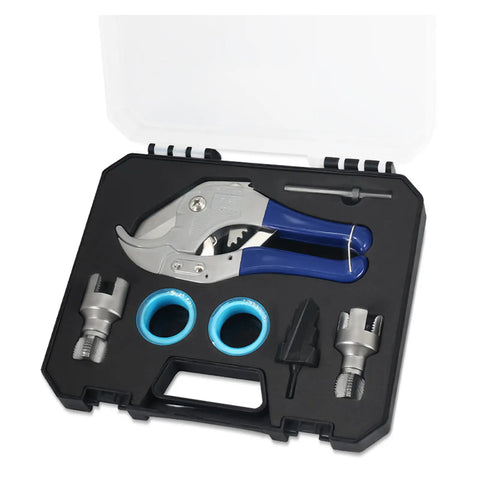 Heavy Duty Hexagonal Water Pipe Inner Hole Opener And Threader Tool For Electric Drill repairs in a black carry case with steel accessories.