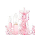 Close-up of the Five-Bulb Vintage Crystal Chandelier in Pink Sapphire, hardwired fixture with faux crystal beads and glass accents.