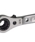Close-up of Built Different 5 In 1 Ratcheting Lineman Wrench With Integrated Hammer Cushion Grip, showing 3/4 inch socket.