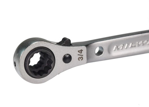 Close-up of Built Different 5 In 1 Ratcheting Lineman Wrench With Integrated Hammer Cushion Grip, showing 3/4 inch socket.