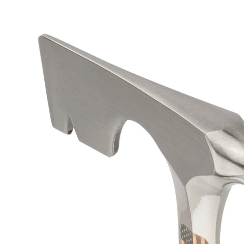 Close-up of beveled nail slot on Pro Grade On The Job Drywall Hammer 14 Oz With Milled Face And Shock Reduction Grip For Framing And Drywall Installations USA Made Heavy Duty Tool With Beveled Nail Slot For Easy Nail Pulling And Drywall Scoring E3 11