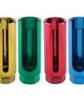 Heavy Duty Alloy Steel O2 Oxygen Sensor Socket Wrench With Anti Slip Grip For Fast O2 Removal built in yellow, green, red, and blue finishes.