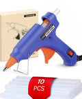 Blue Mini Hot Glue Gun Kit 20W with 10 7mm Glue Sticks, anti-drip spout, heat-resistant cap, great for DIY projects and crafts