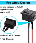 Ten Pack 2 Pin Rocker Switches On Off Latching SPST With Wires 21x15mm square black pre-wired with soldered leads