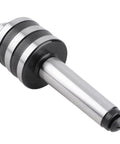 Side view of MT3 lathe center with knurled rings and conical tip; metal tailstock center.