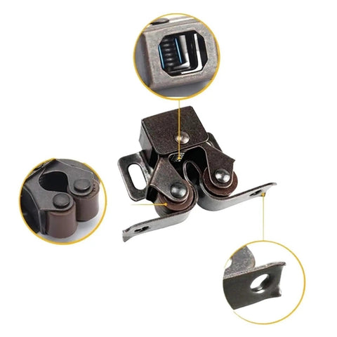 Premium 10 Pack Cabinet Latch Catches With Spring Auto Lock For Wardrobes Cupboards Drawers Durable Metal Hardware Fittings Easy Install Heavy Duty Kitchen Storage Close-up showing the spring action mechanism.